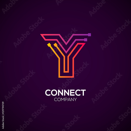 Letter Y logotype Purple and Orange color,Technology and digital abstract dot connection vector logo