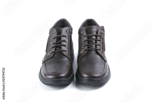 shoe brown leather on white background 