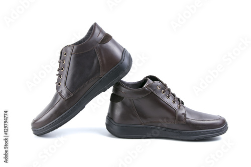 shoe brown leather on white background