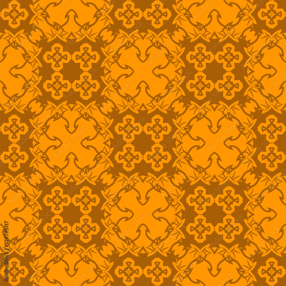 Orange Ornamental Seamless Line Pattern. Endless Texture. Oriental Geometric Ornament