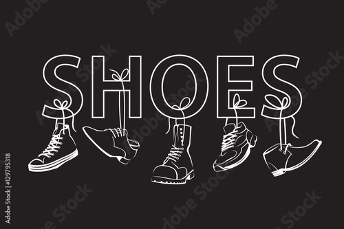 illustration with text and hanging on shoelaces shoes