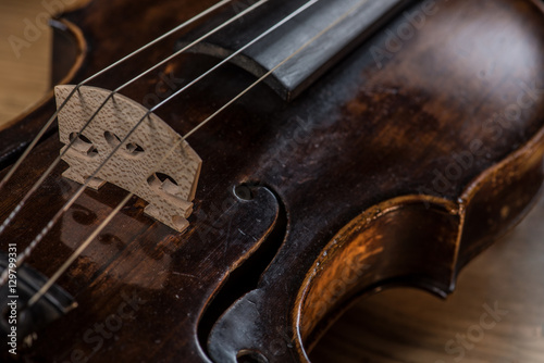 close up of an old violin