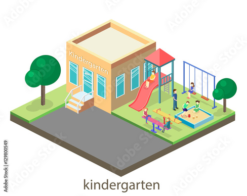Isometric flat 3D concept web vector kids playground set.