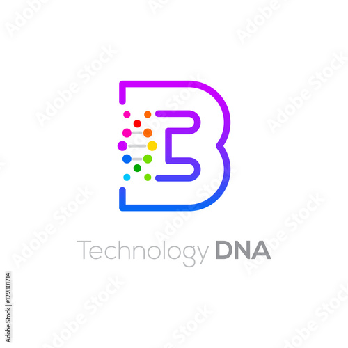 Letter B colorful with abstract biotechnology dna logotype. Medicine, science, laboratory,Technology DNA vector concept