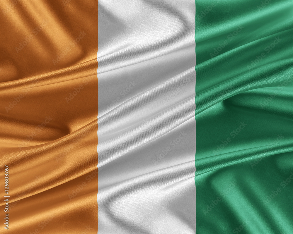 Cote d'Ivoire flag with a glossy silk texture.