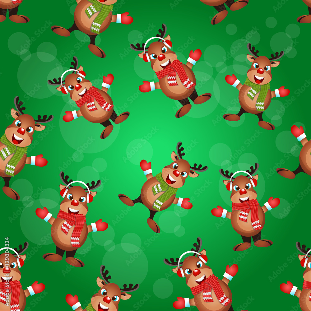 Naklejka premium Christmas poster design with snowman characters.Santa Claus.Happy Christmas companions.Vector Christmas.Seamless holiday background .