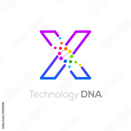 Letter X colorful with abstract biotechnology dna logotype. Medicine, science, laboratory,Technology DNA vector concept