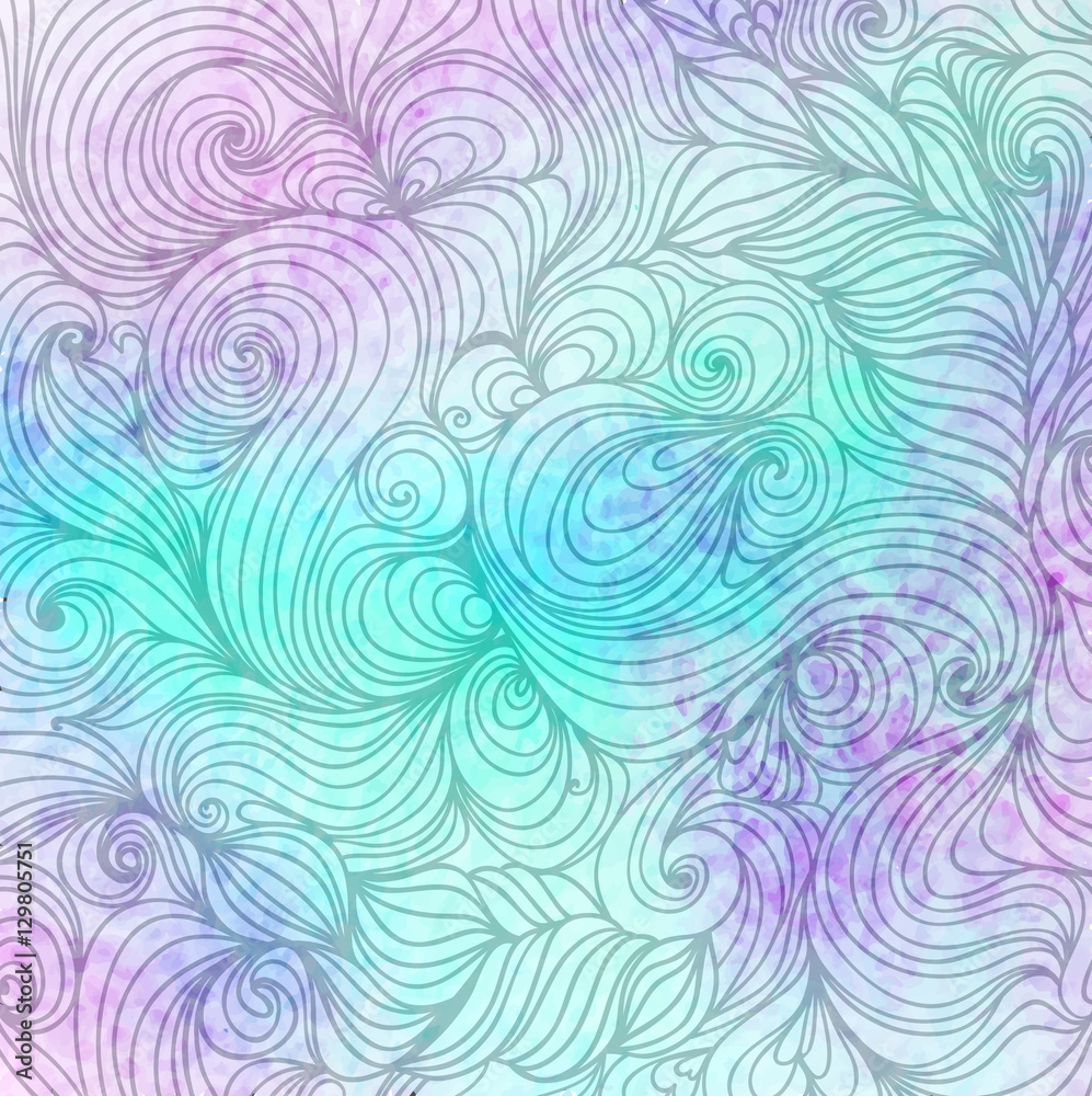 abstract multicolored pattern of braids and curls on watercolor background abstract multicolored pattern of braids and curls on watercolor background