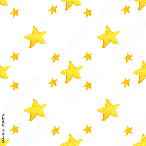 Yellow watercolor stars background. illustration for greeting card  sticker  poster  banner. Isolated on white .