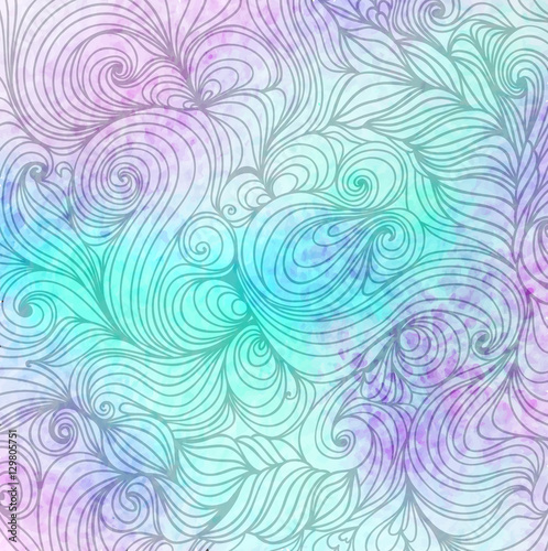 abstract multicolored pattern of braids and curls on watercolor background