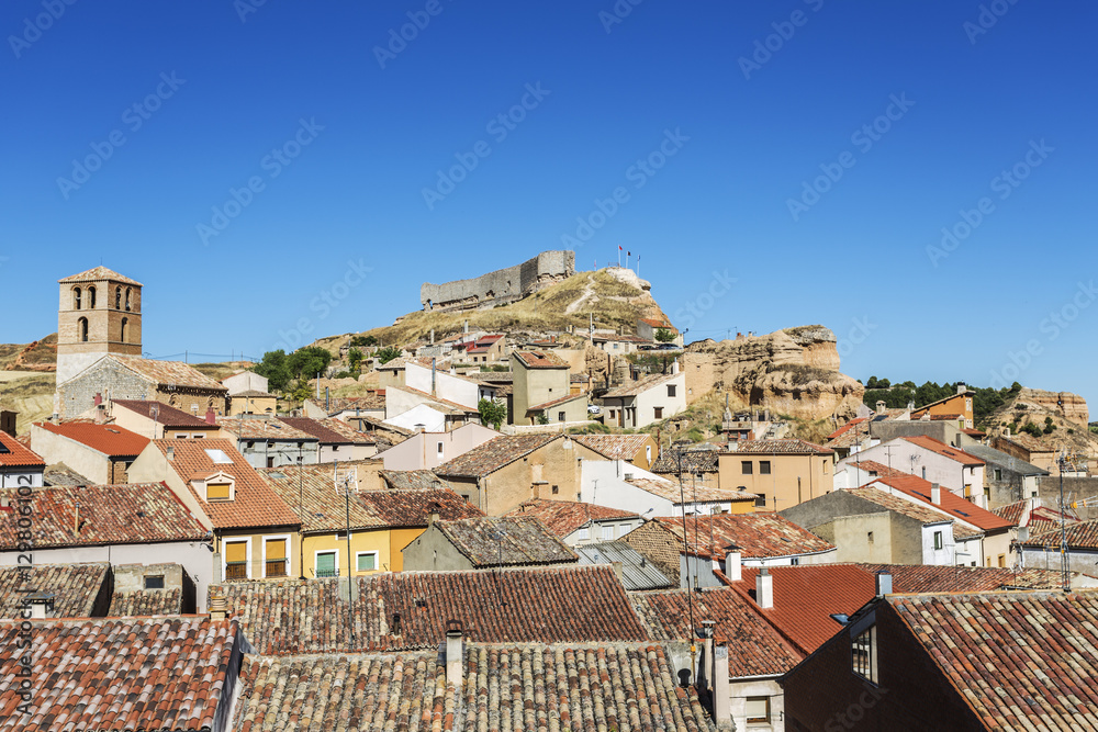 Partial view of a small castilian village. San Esteban de Gormaz, Soria, Castilla y León, Spain, Europe.
