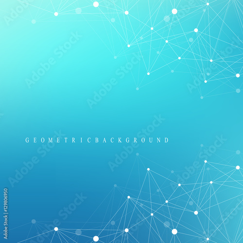 Geometric graphic background molecule and communication. Big data complex with compounds. Perspective backdrop. Minimal array Big data. Digital data visualization. Scientific vector illustration.