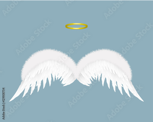 Angel wings and halo isolated on background. Vector illustration.