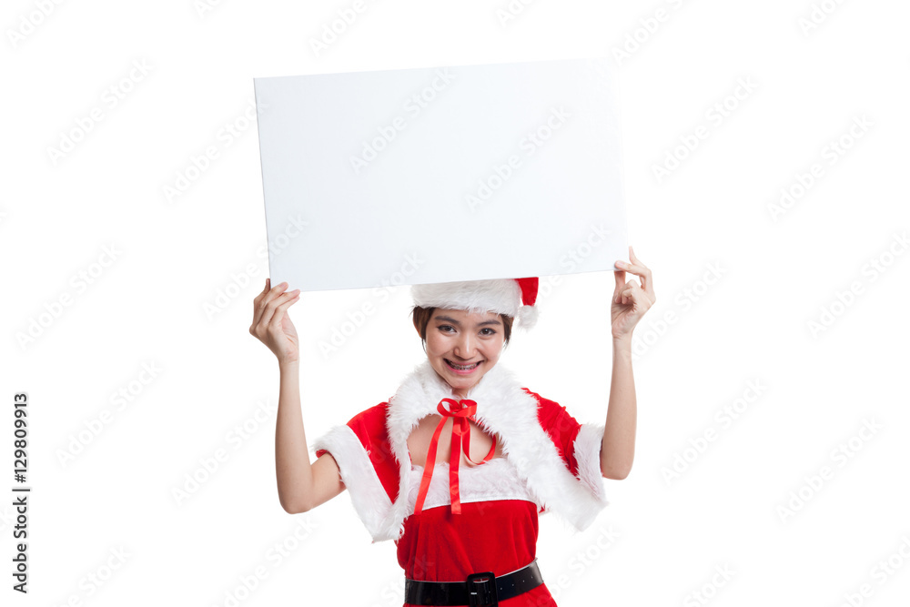 Asian Christmas Santa Claus girl with blank sign. Asian Christmas Santa Claus girl with blank sign.