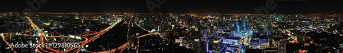 Panorama Night in Bangkok. Thailand. Night city, motorway, night architecture.