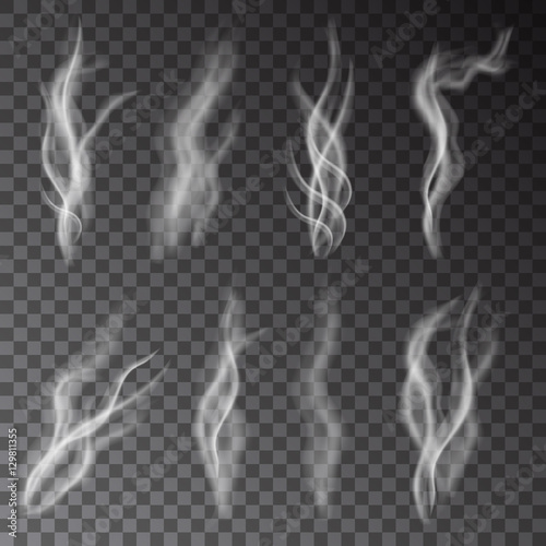 White vector smoke isolated on transparent background.