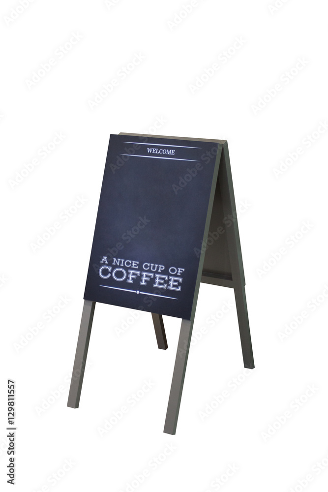 Signboard Stand Chalkboard wooden frame Coffee Shop Menu with isolate on white background.
Signboard Stand Chalkboard wooden frame Coffee Shop Menu with isolate on white background.