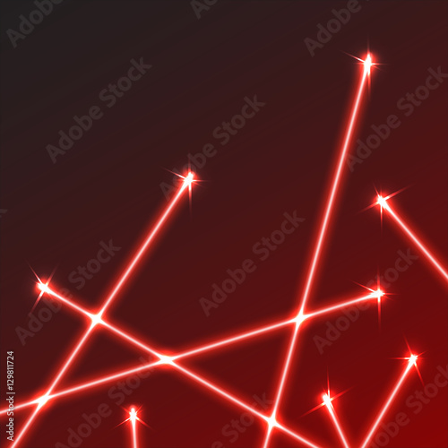 Fototapeta Naklejka Na Ścianę i Meble -   Bright  red  laser beams  background with light  flares.