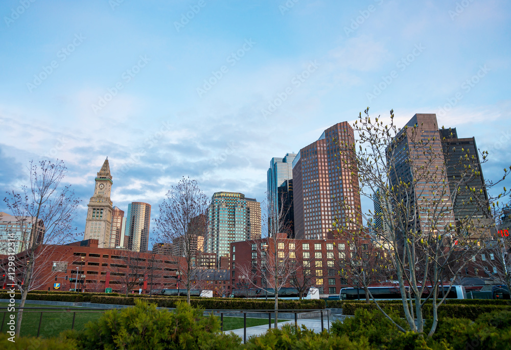 Financial District with Custom House Tower in North End Park Financial District with Custom House Tower in North End Park