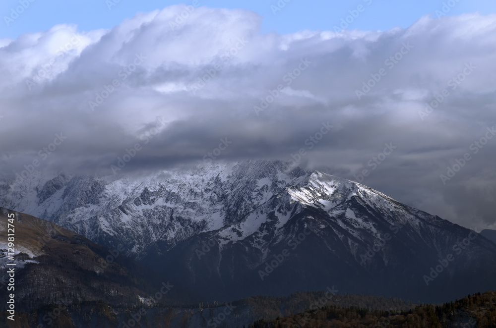 Alpine landscape in the snow.