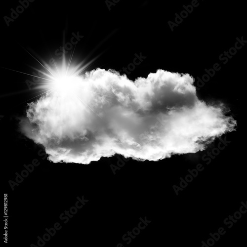 White cloud and sun isolated over black background