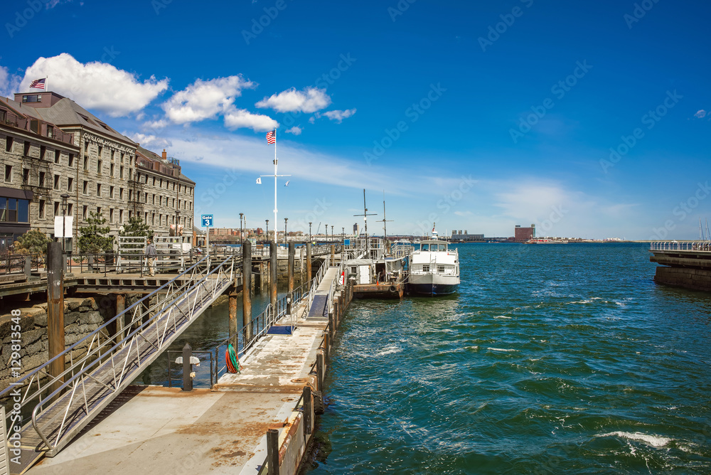 Pier of Long Wharf with Customhouse Block and sailboat