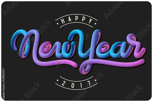 Happy New Year 2017 greeting card with vector colorful lettering composition