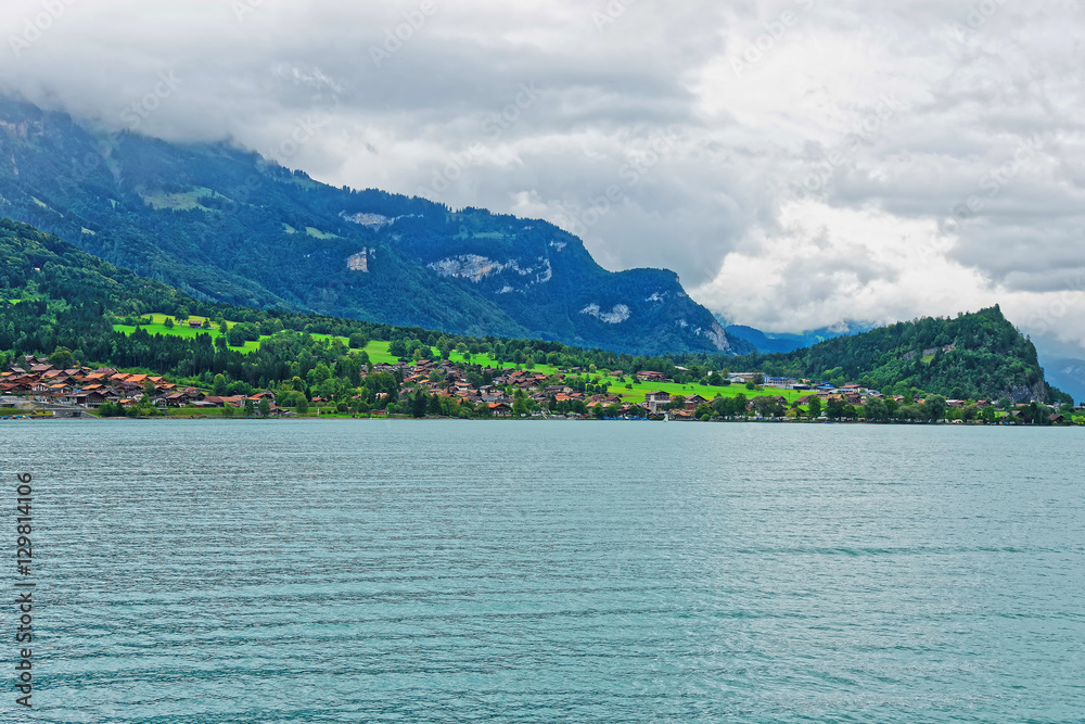 Panorama on Brienz Lake and Brienzer Rothorn mountain Bern Switzerland