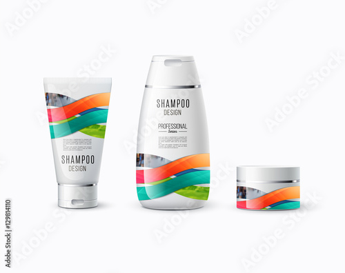 Abstract body care cosmetic brand concept. Tube cream, shampoo p
