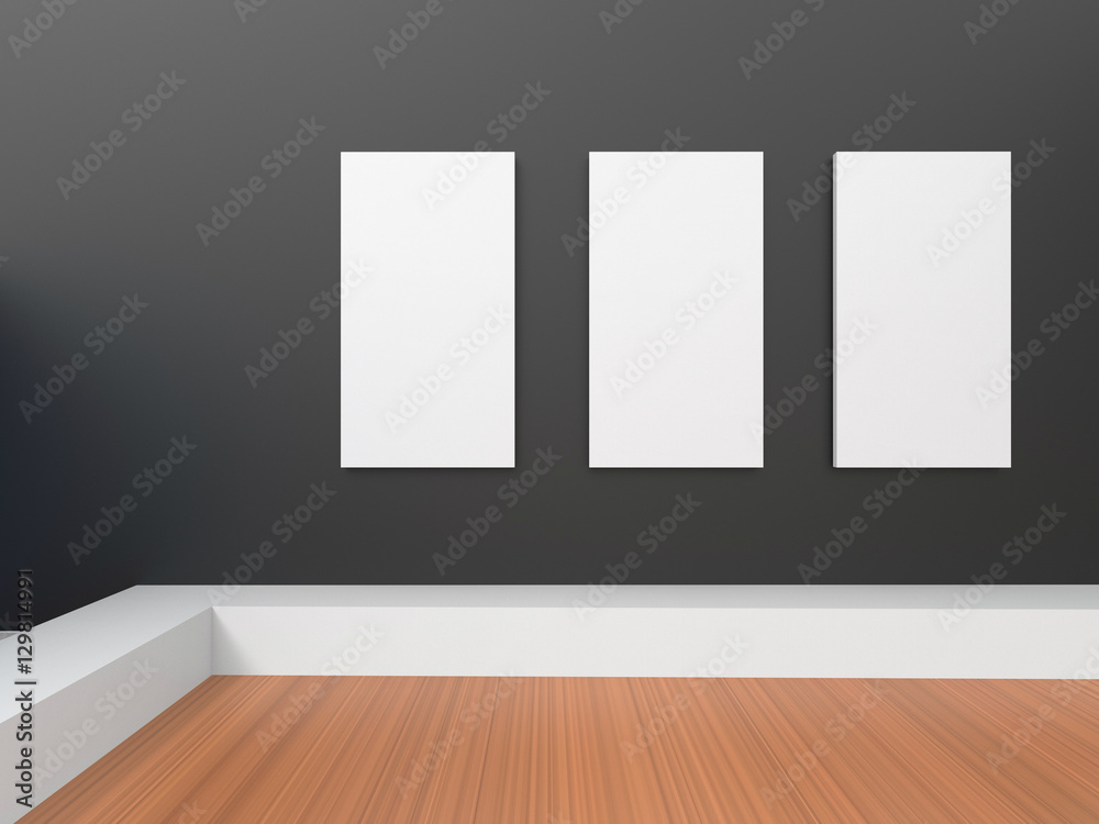 Modern Gallery Exhibition Contemporary three Picture frame on Black Wall Minimal Style Modern Gallery Exhibition Contemporary three Picture frame on Black Wall Minimal Style