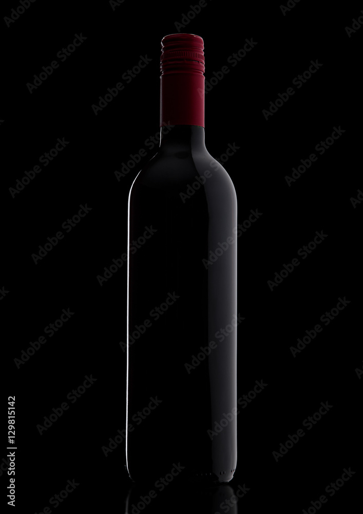 Bottle of red wine with shades on black Bottle of red wine with shades on black