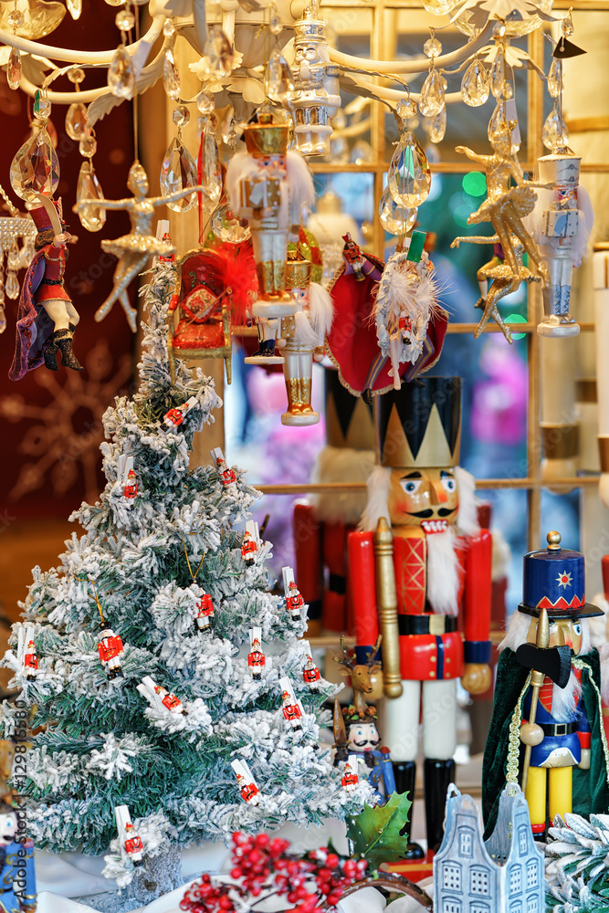 Nutcrackers and Xmas tree decorations at Vilnius Christmas Market