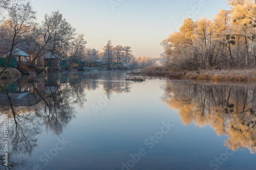 Beautiful morning on a Vorskla river at late autumn, Sumskaya oblast, Ukraine