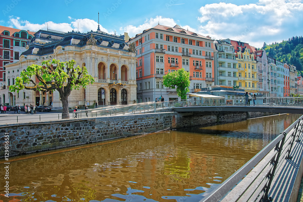 Opera House and Bridge over Tepla River in Karlovy Vary