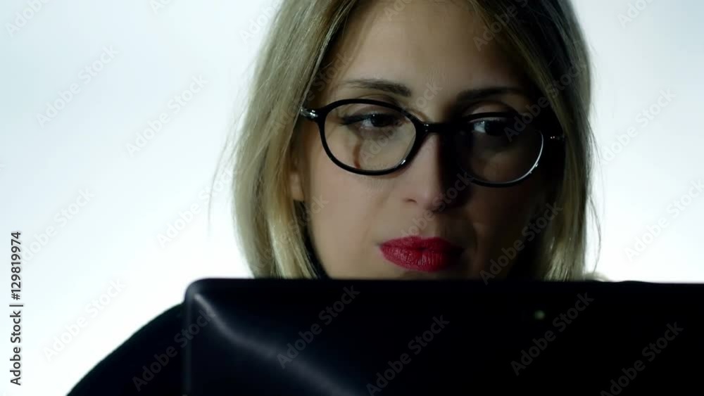 blonde businesswoman at work with personal computer blonde businesswoman at work with personal computer