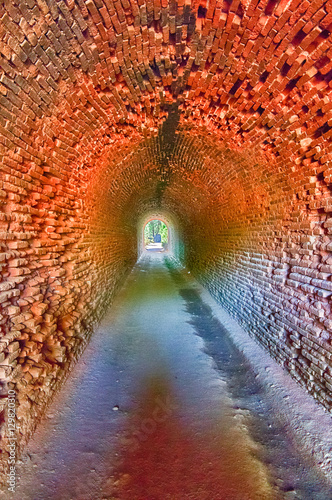 Old tunnel in antique exploitation of copper mine in village Sotiel Coronada in Huelva, Andalusia, Spain