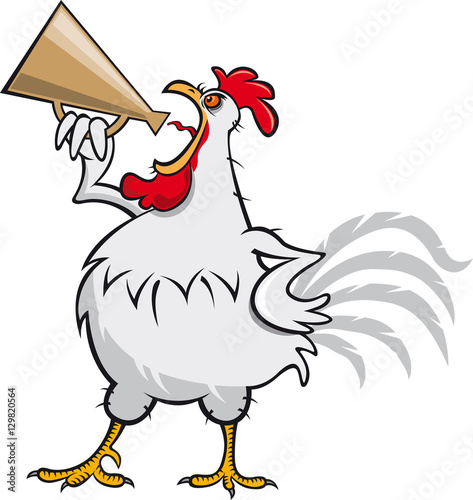 Rooster with megaphone, vector cartoon