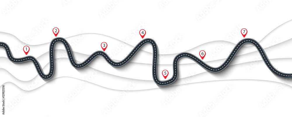 Road trip and Journey route. Winding Road on a white background with ...