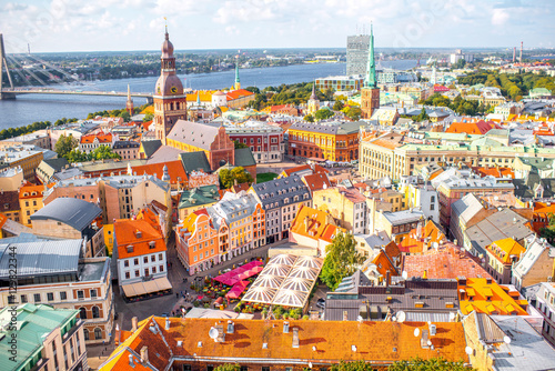 Panoramic aerial view on the old town of Riga city, Latvia photo