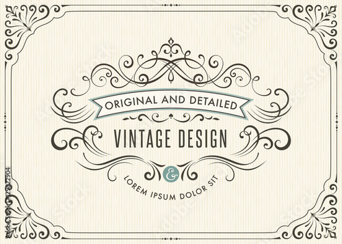 Horizontal vintage ornate greeting card with typographic design, calligraphy swirls and swashes. Can be used for retro invitations and royal certificates. Vector illustration.