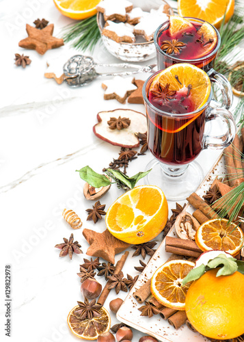 Mulled wine Hot red punch Christmas table decoration