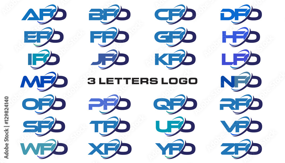 3 letters modern generic swoosh logo AFO, BFO, CFO, DFO, EFO, FFO, GFO,  HFO, IFO, JFO,