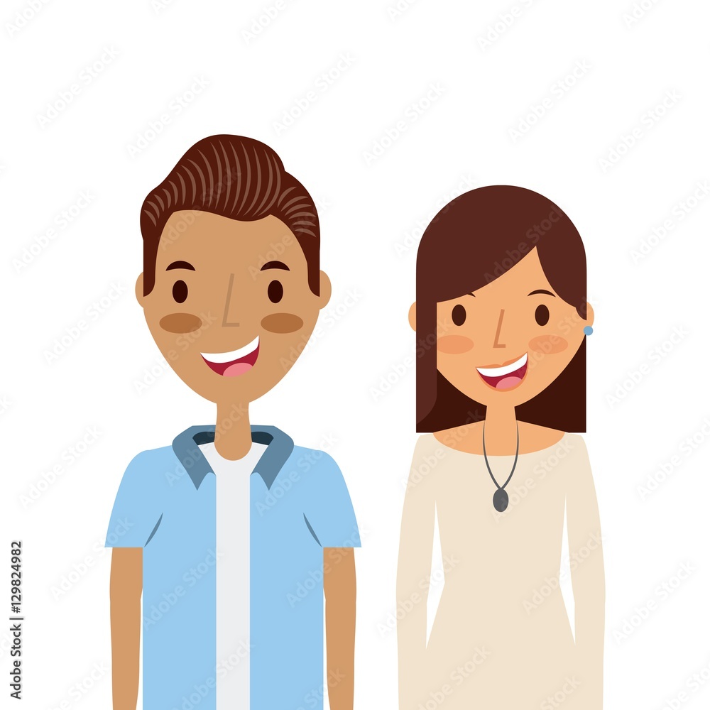 cartoon young couple smiling and wearing casual clothes over white background. colorful design. vector illustration cartoon young couple smiling and wearing casual clothes over white background. colorful design. vector illustration