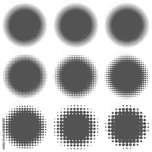Set of round halftone elements for icon backgrounds or information 