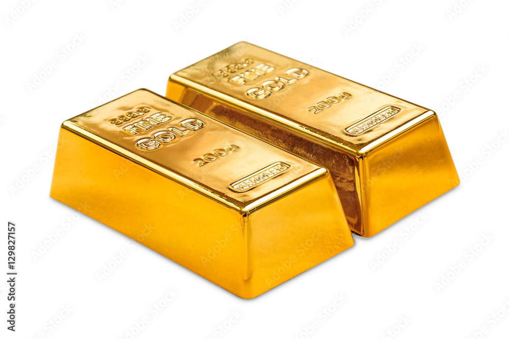Two golden ingots on white background Two golden ingots on white background