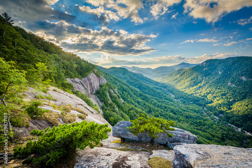 Photography View of mountains at sunset from Chimney Rock State Park, North