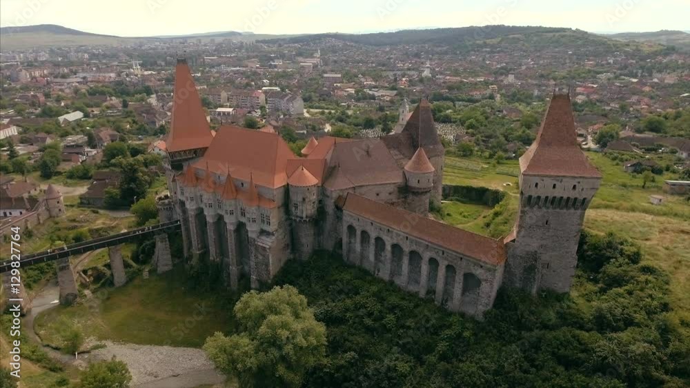 Flyover Corvin's castle in Hunedoara, Transylvania Flyover Corvin's castle in Hunedoara, Transylvania