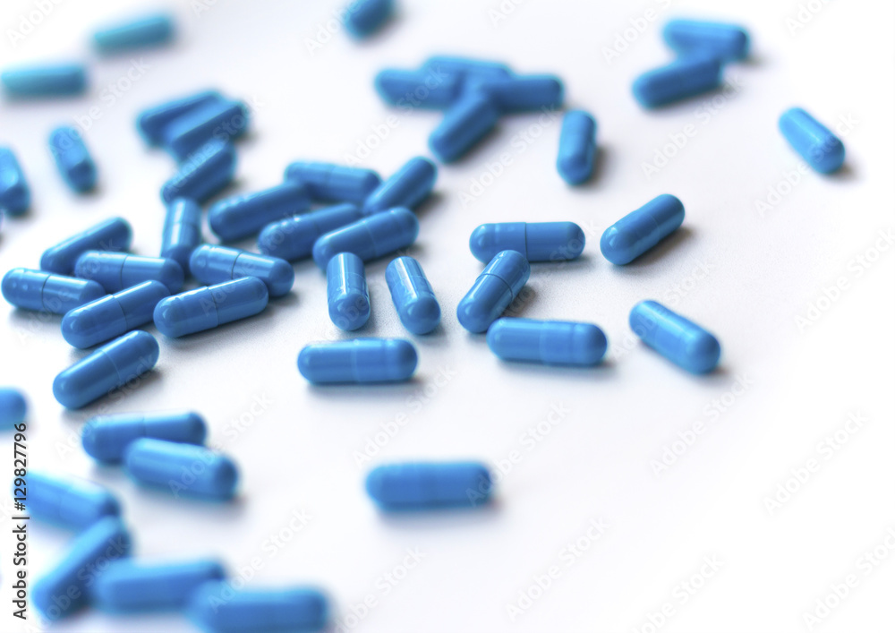 Blue medical pills. Blue medical pills.