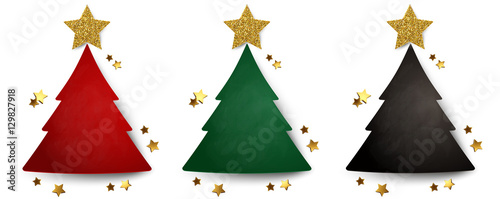 Weihnachtsbäume stilisiert mit Glitter Stern - Karten Set photo