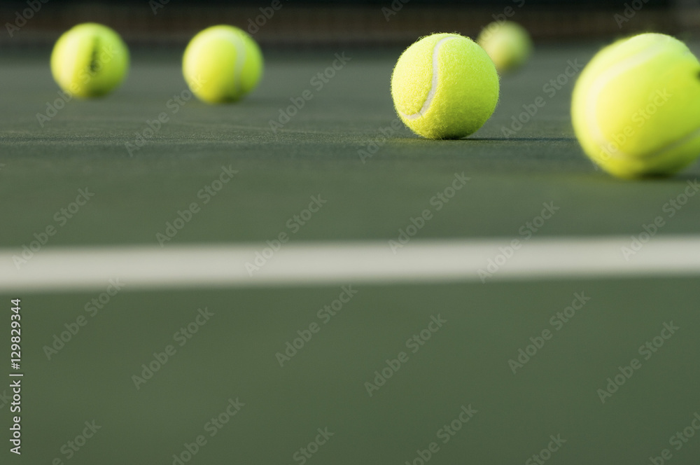 Tennis  Balls lying on Court ground view